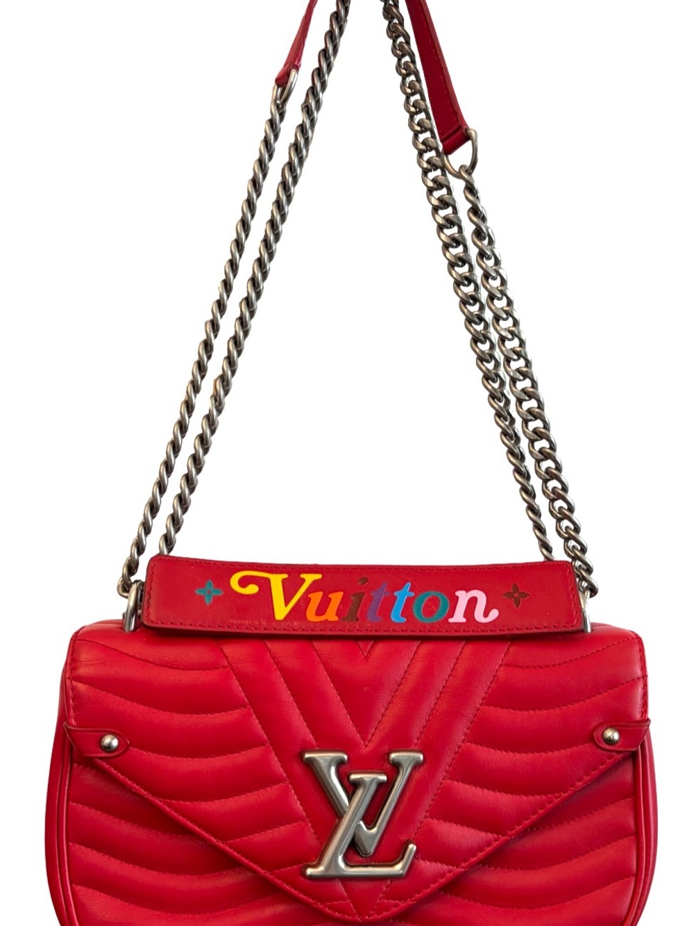 Louis Vuitton Red New Wave Calfskin Leather Crossbody Shoulder Bag MM Chain Link - Picture 14 of 16